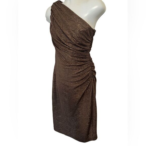 NWT Lauren Ralph Lauren Bronze Gold Shimmer One Shoulder Dress - Picture 1 of 9